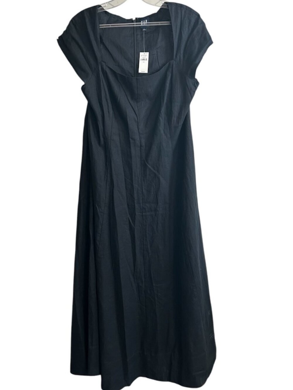 GAP Long Black Linen Dress With Cap Sleeves US L